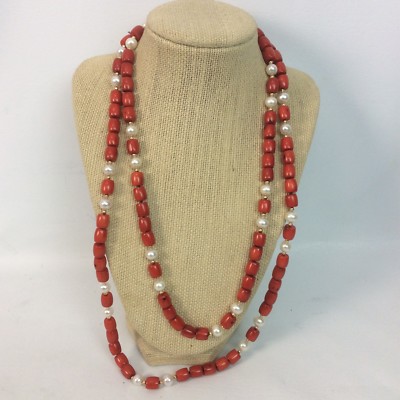 vintage◯red bijou & pearl  necklace◯ Vintage Men-Orka Pearl Necklace With Original Red Velvet