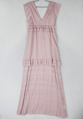 Lost Ink Dress Womens 10 Light Pink Maxi V Neck Ruffle Empire Tiered Evening NEW