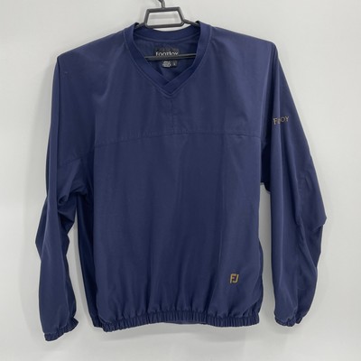 FOOTJOY Men's Windbreaker Size L Blue Pullover V-Neck Zip Pockets Logo
