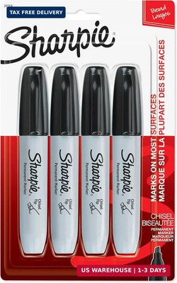Sharpie Permanent Markers, Large, Chisel Tip, Black, 4 Count - Marks on Paper, P