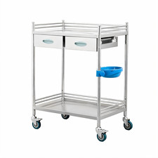 2 Drawer Stainless Steel Dental Medical Lab Cart Portable Utility Trolley New