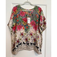 NWT Johnny Was Silk Seabiscuit Shiloh Top Blouse Tropical Floral Print Medium