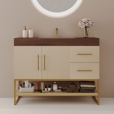 36" Free-Standing Bathroom Vanity w/Seamless Ceramic Sink & Sintered Stone Top