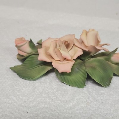 Capodimonte Porcelain Figurine, Hand Painted Rose Flower, Matte, Pink Green