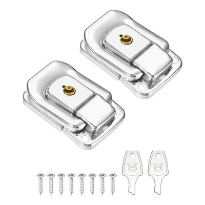 2Pcs Suitcase Lock Hasp with Screw and Key Metal Toggle Catch Latch, Silver