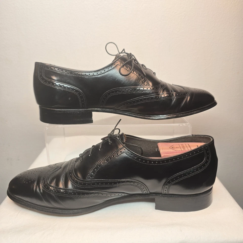 Bostonian Men's Oxford Shoes Size 10.5M Wingtip Black Leather USA Vintage - Image 3 of 4