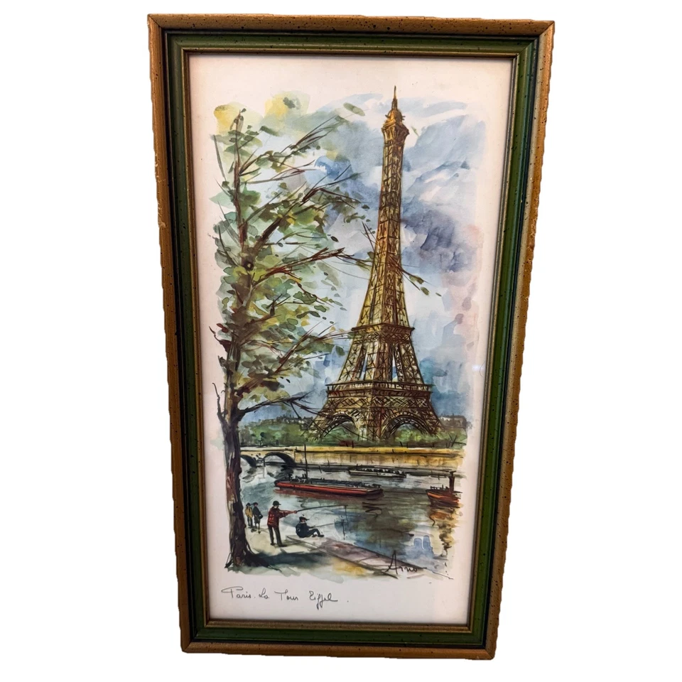 Litografía en acuarela francesa ARNO de París años 60 firmada impresión Eiffel Notre Dame Foto 2 de 4