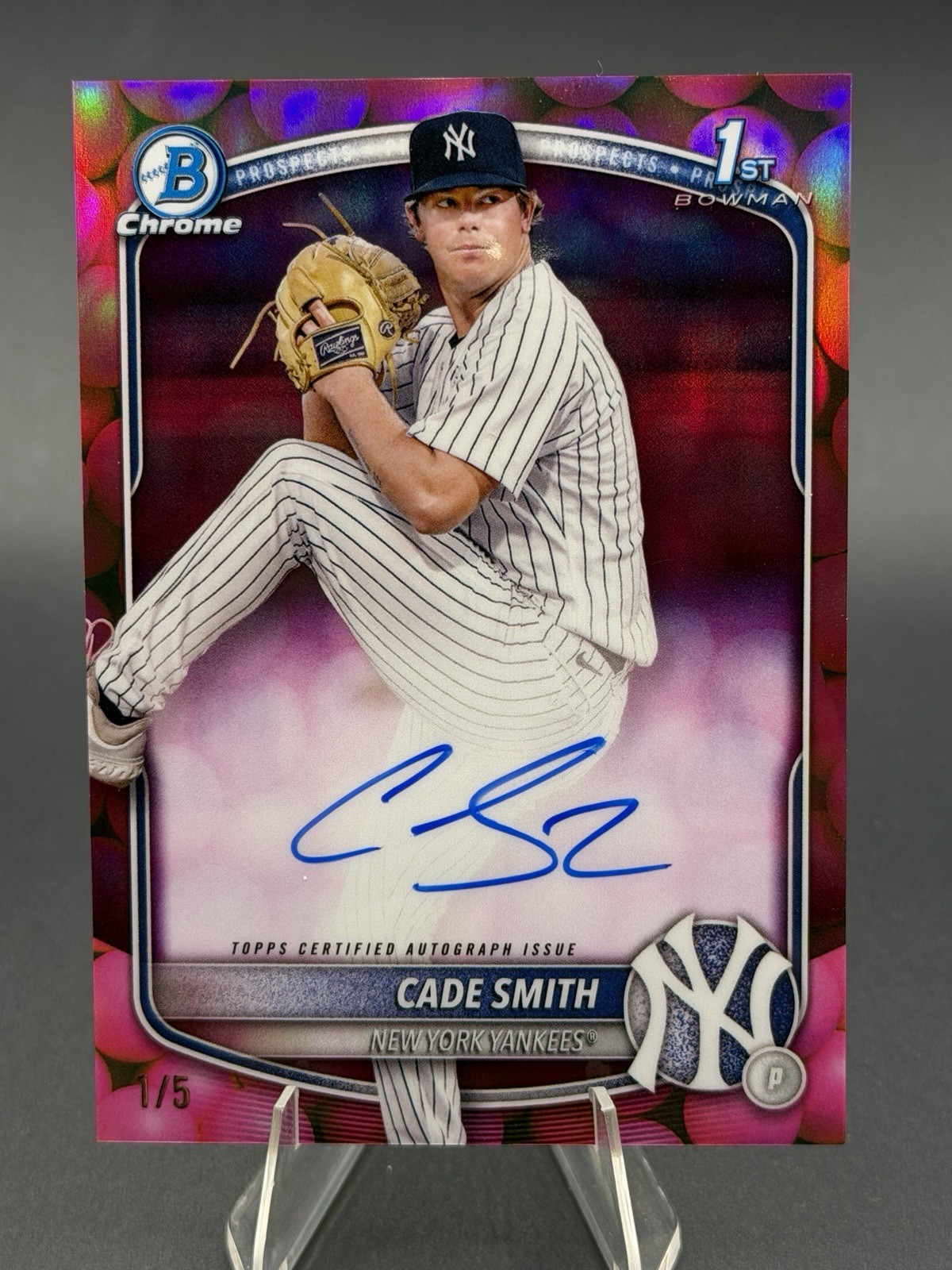 Cade Smith New York Yankees 2025 Bowman Chrome 1st Bubble Gum Auto 1/5 SSP