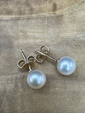 Freshwater White 6.5mm Pearl Stud Earrings 14KT Yellow Gold Post 14K