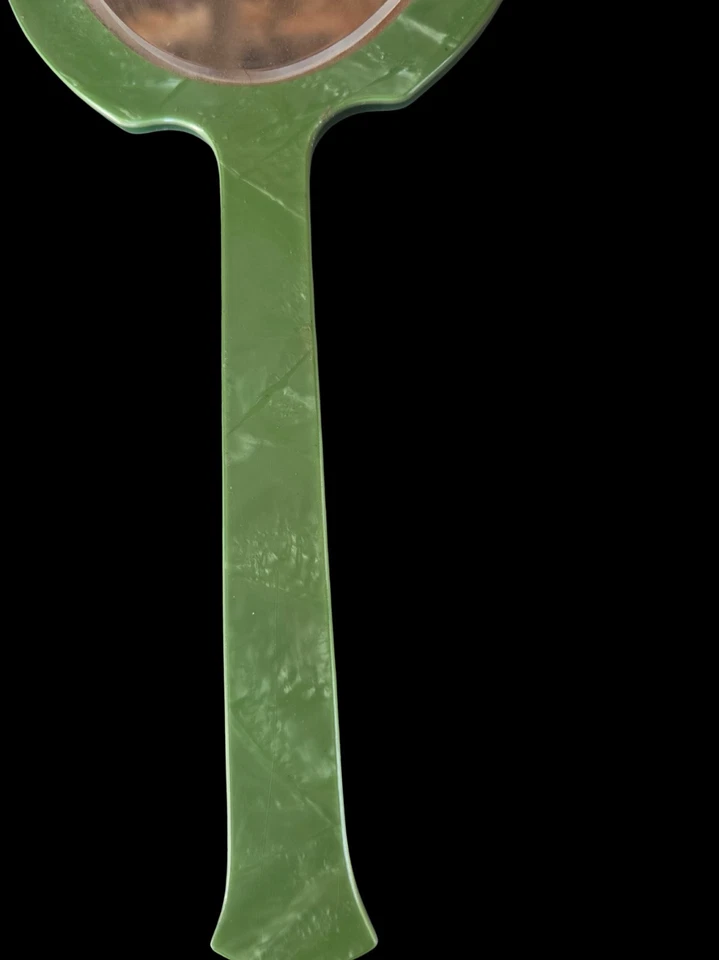 VINTAGE WILCOX ART DECO CELLULOID GREEN & AMBER PEARLIZED HANDHELD MIRROR - Image 4 of 4
