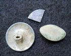 dug Colonial relics Button, Horse tac, Spanish SILVER piece of eight cut coin