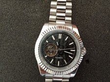 Automatic Watch Seiko Nh38 Movement 39mm Stainless Steel Case Black Open Heart