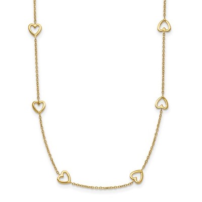 14k Yellow Gold Polished Open Hearts Station Necklace 16'' 2.62gm