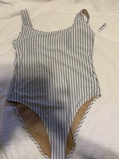 NWT Old Navy Women's One Piece Swimsuit Size L. Blue/white. Adjustable Straps.