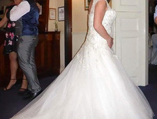 Ivory Lace & Tulle Princess Ball Gown Wedding Dress, Cap Sleeve V Neck