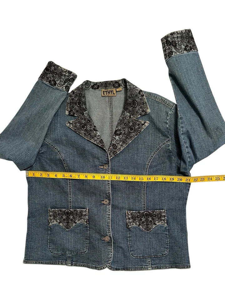 ETHYL винтажный Western джинсовой ткани куртка синий женщин 1 X кнопка длинным рукавом вышитый - Изображение 3 из 4
