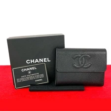 CHANEL COCO Mark Tri-fold wallet Matt caviar skin black 31065