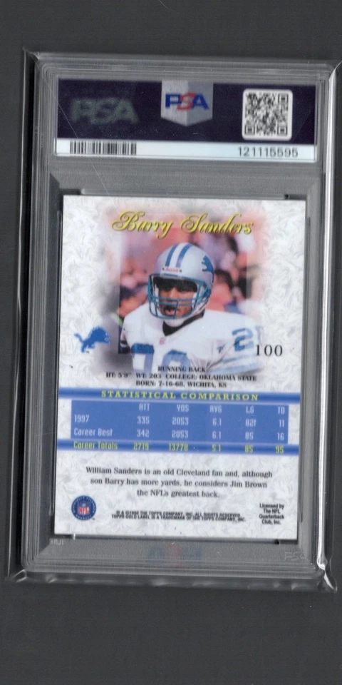 1998 Topps Gold Label - Barry Sanders #100 Class 1 - PSA 9 - Collectable  - Image 4 of 4