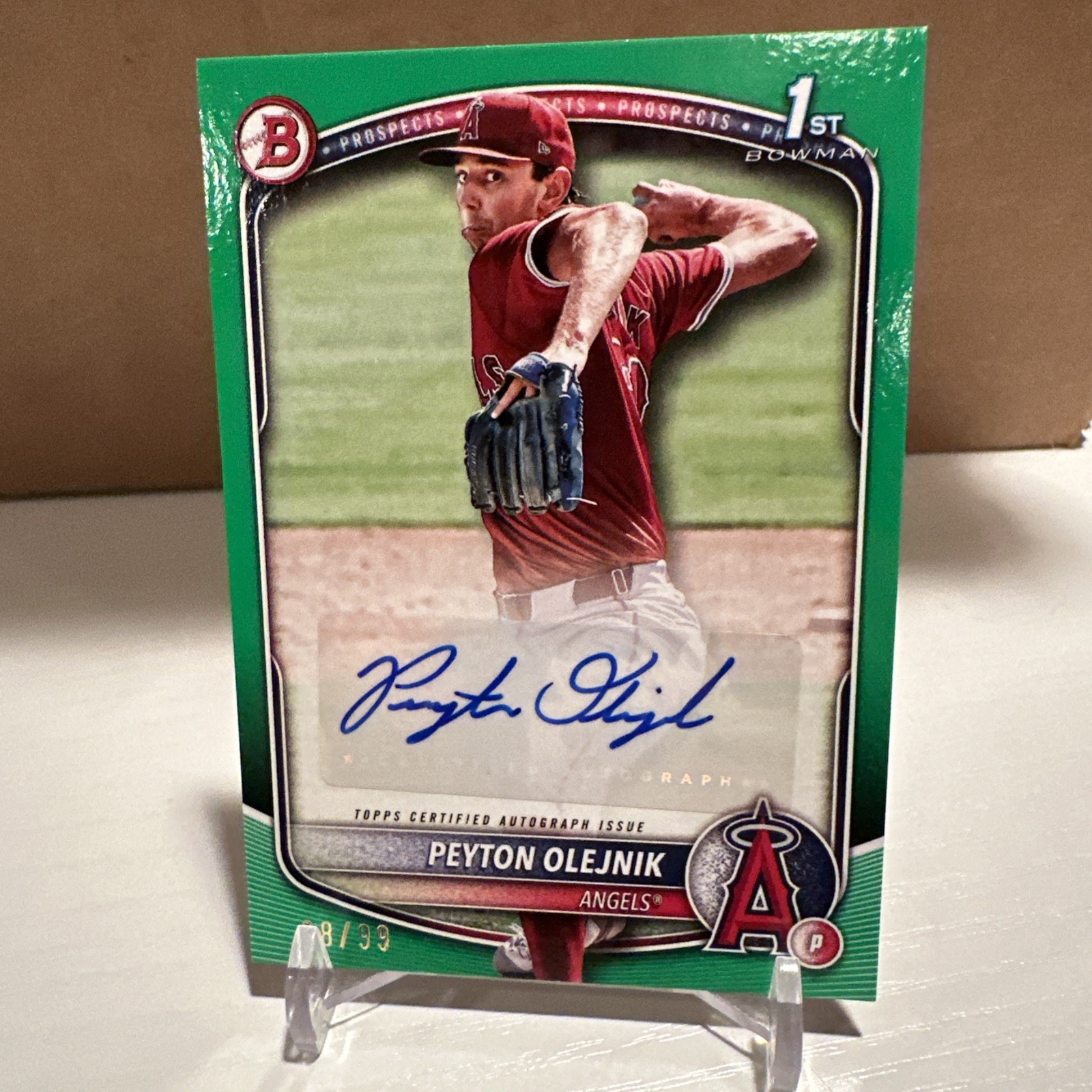 2025 Bowman Prospect 1st Bowman Peyton Olejnik Auto Green 38/99 (AU, RC)