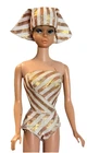 Vintage Barbie Fashion Queen Gold Lame Swimsuit Turban #870 1963 No Doll B-11-23