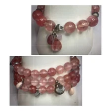 Pink frosted glass bracelets set of TWO costume jewelry stretch beach theme
