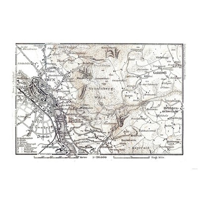 Historic Map - Thun Switzerland - Baedeker 1921 - Vintage Wall Art