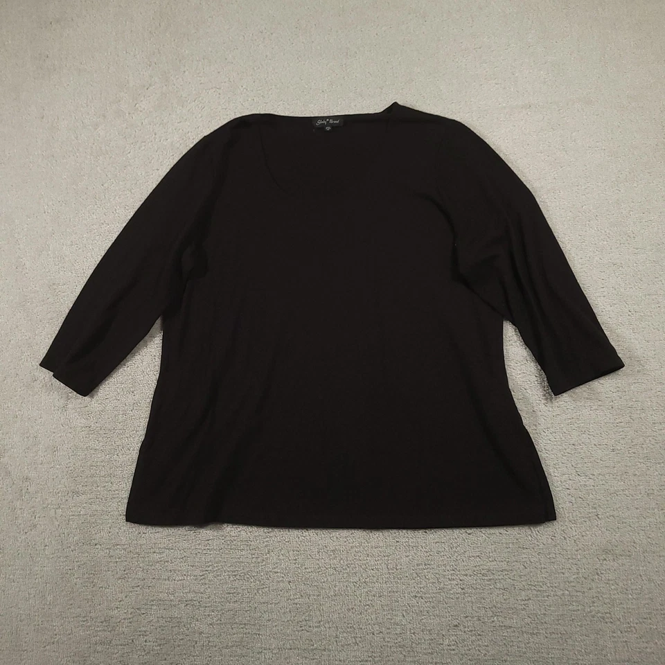 Slinky Brand Shirt Womens 1X Black 3/4 Sleeve Scoop Neck Made in USA - Image 2 of 4