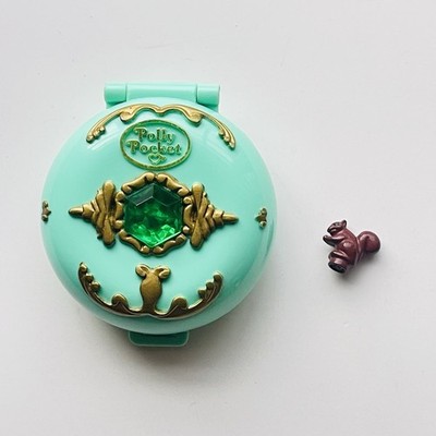 Vtg 1992 Polly Pocket Jeweled Forest Emerald Forest Bluebird W/ Squirrel 