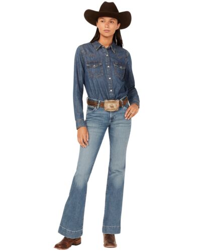 Wrangler Women's Retro Sadie Medium Wash Low Rise Stretch Trouser Jeans -