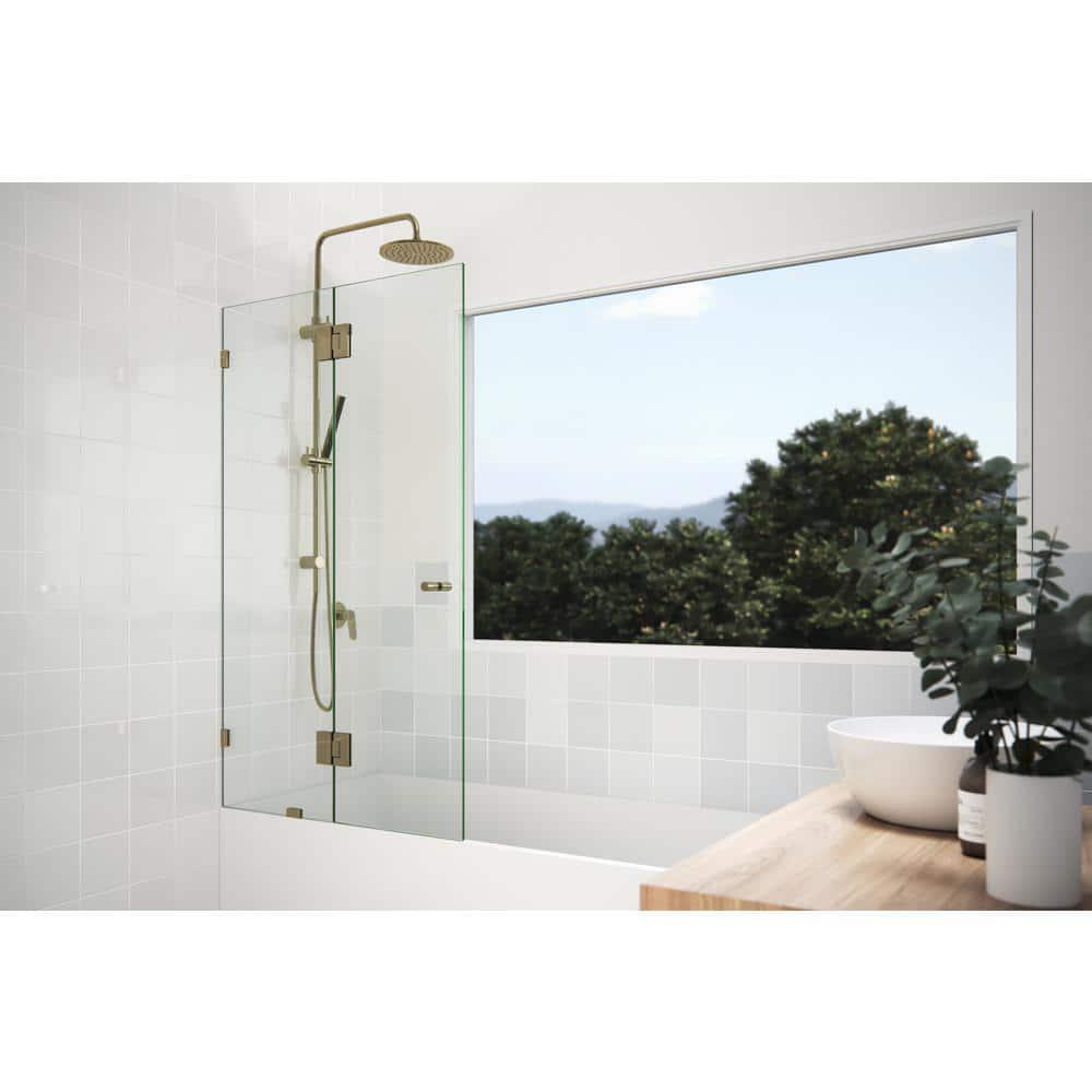 34 in. x 58 in. Frameless Glass Hinged Bathtub Door in Polished Brass 34 in. x 58 in. Frameless Glass Hinged Bathtub Door in Polished Brass