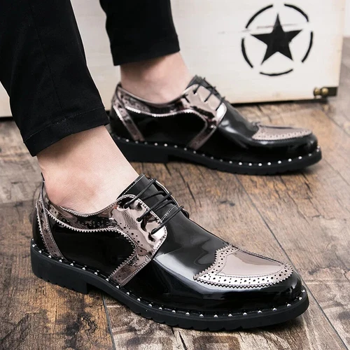 Men's Dress Shoes Lace Up Flats Patent Leather Classic Driving Shoes Footwear - Picture 13 of 20