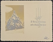 Christmas Card Vintage - Snow Covered Pine Tree Winter Scene - Embossed Die Cut