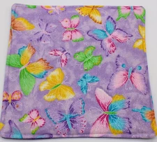 Handmade Plate Cozy – Sparkly Butterfly Fabric on Lavender, Reversible Quilted