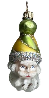 DEPARTMENT 56 Vintage Santa Pixie Elf Green Yellow Glass Christmas Ornament