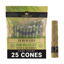 25 Natural Preroll Cones King Palm Tobacco Free Slow Burning Handmade Rolls