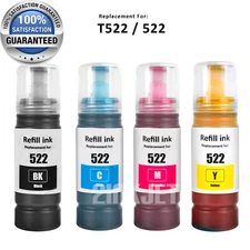 4PK T522 522 Ink Bottle Refill for Epson EcoTank ET-2710 ET-2720 ET-4700 ET-4800
