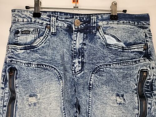 Phat Farm Jeans Mens 32x30 Blue Acid Wash Moto Pants Grunge Stretch Denim Y2K - Picture 2 of 14