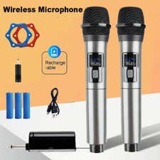Pro UHF Wireless Microphone System Set Dual Handheld Rechargeable Karaoke Church