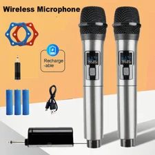 Pro UHF Wireless Microphone System Set Dual Handheld Rechargeable Karaoke Church