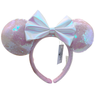 Disney Minnie Mouse Sparkly Rhinestone Ears Headband With Pink Plush Bow Japan Tokyo Disney-Resort Minnie Mouse Pink Sequin Bow Ears  main image 2
