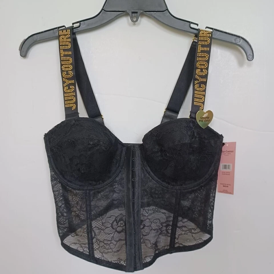 SUJETADOR CORSÉ NEGRO JUICY COUTURE 36b encaje tazas moldeadas con aros deshuesado convertible Foto 3 de 4