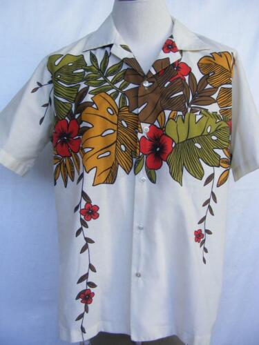 Hilo Hattie Aloha Shirt L Unique Vtg 70s Tropical Floral Vine MCM Retro Original
