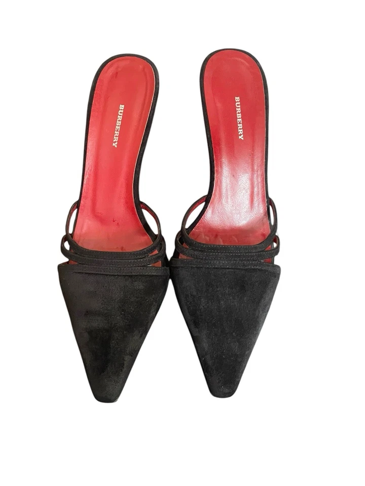 Burberry Mules Puntera Punta Cuero Gamuza Negro Talla 39 (9) EE. UU. Foto 2 de 4