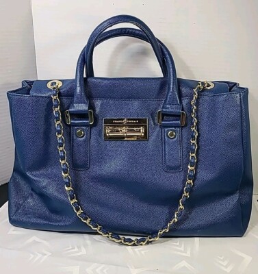 Ivanka Trump Triple Compartment Blue Gold Hardware Hand Bag