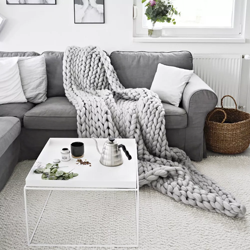 Throw Blanket for Couch Sofa Wool Chunky Knitted Throwover Single to King Sizes
