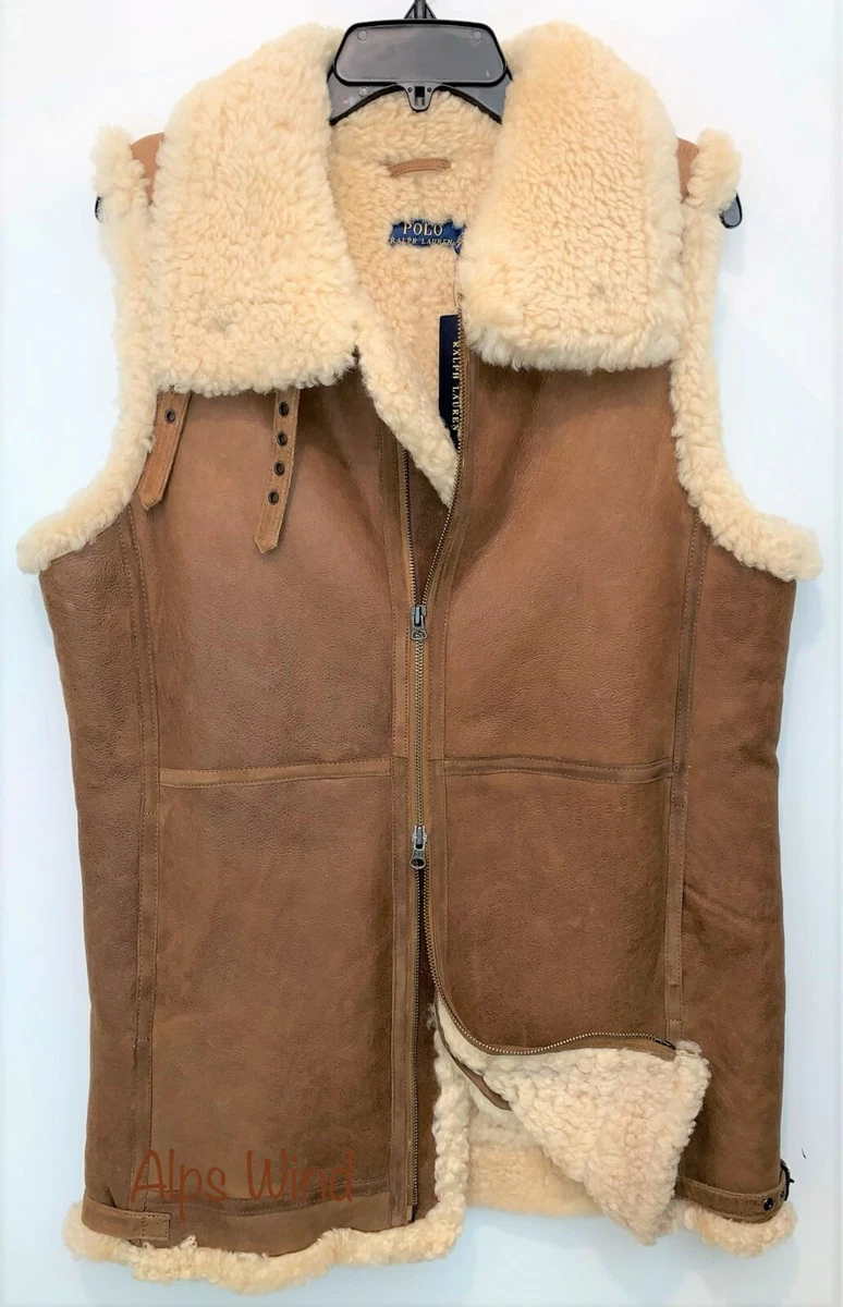 NEW Polo Ralph Lauren Women s Brown Leather Shearling Fur Vest