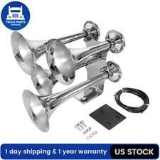 150db Train Horn Chrome Quad4 Trumpet Air Horns Kit For Boat Semi Truck Pickup