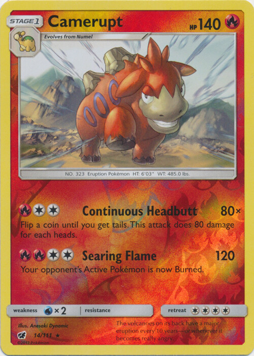 x1 Camerupt - 14/111 - Rare - Reverse Holo Pokemon SM4 Crimson Invasion M/NM