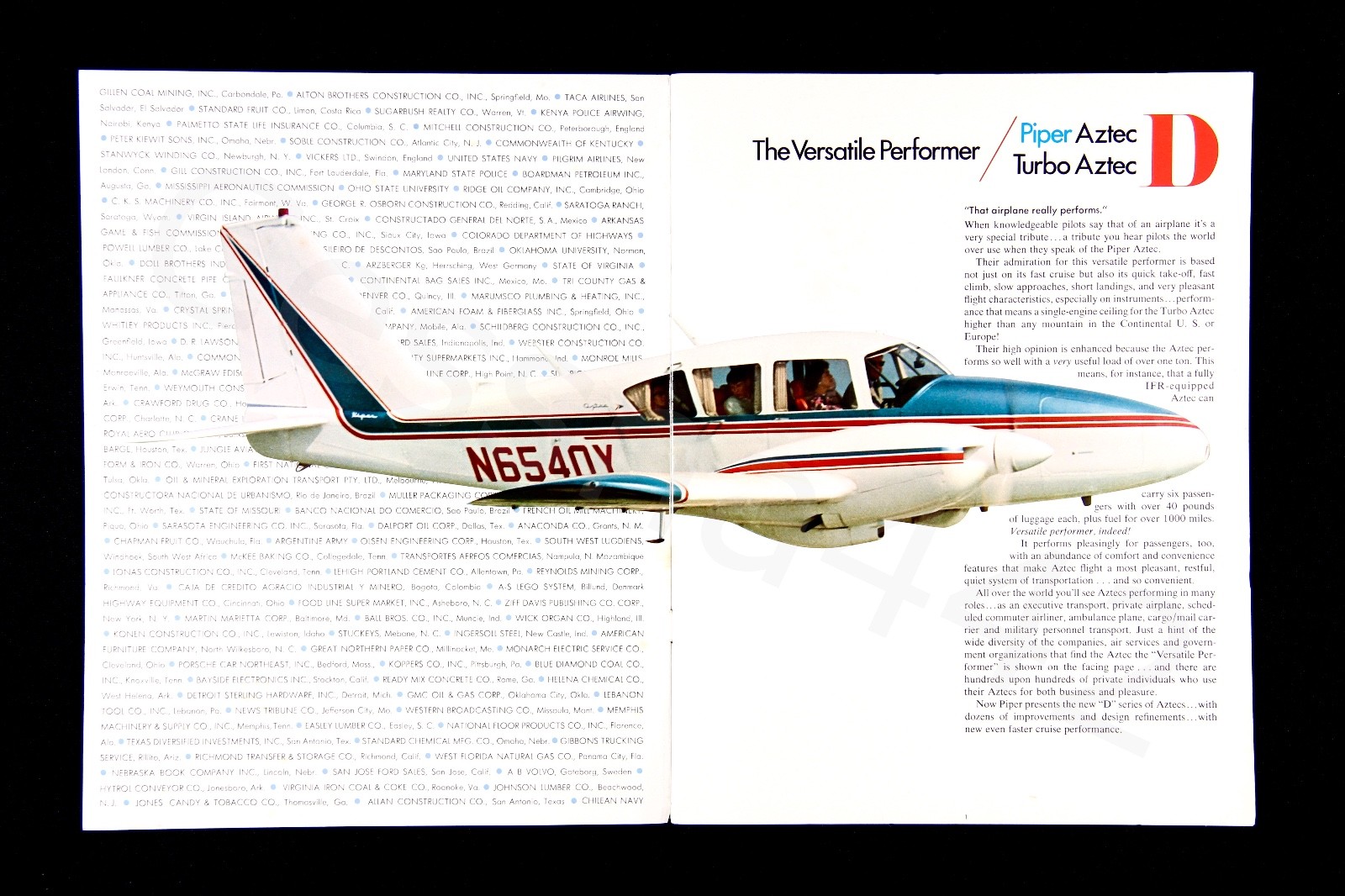 PIPER Vintage AZTEC D Turbo Brochure Color Rare 1968 USA Performer Twin Gift New eBay