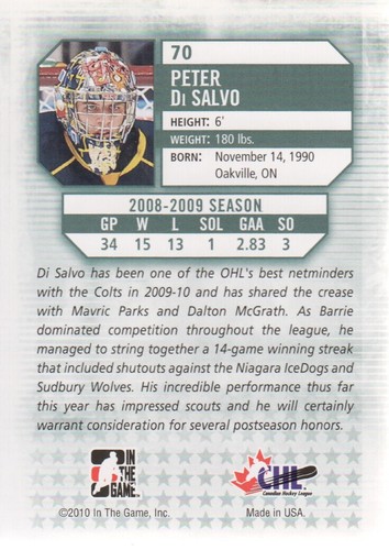 2009-10 ITG Between The Pipes Hockey #70 Peter Di Salvo - Picture 2 of 2
